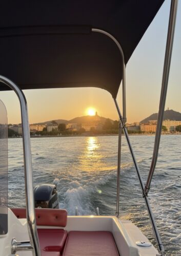 Self drive boat on Lake Como with scenic mountain and village views